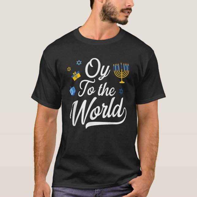Oy to World Jewish Hanukkah Menorah Ugly Stil T Shirt (Framsida)