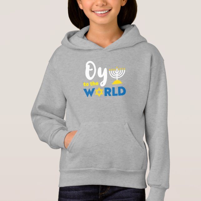 Oy to World, Lung Lycklig Hanukkah T Shirt (Framsida)