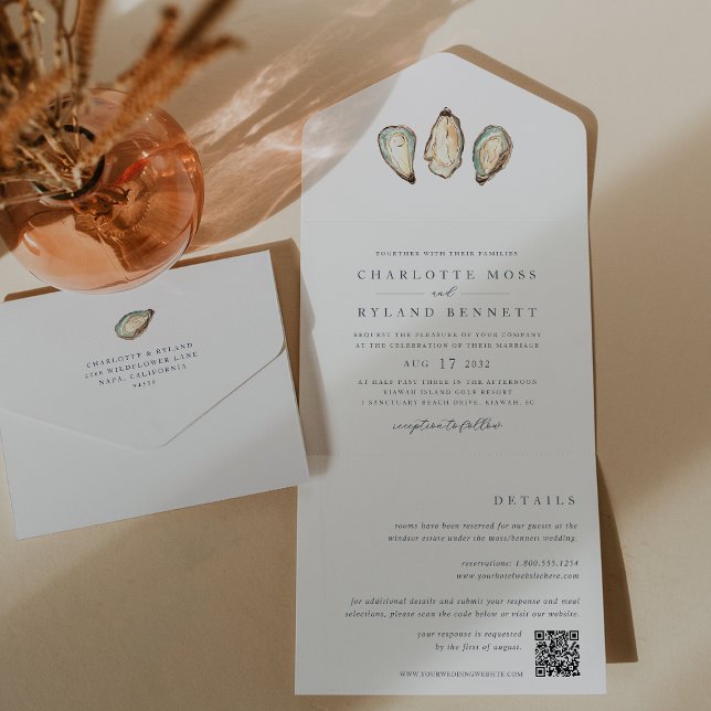 Oyster Bröllop (Coastal oyster wedding invitations with a detachable details card)