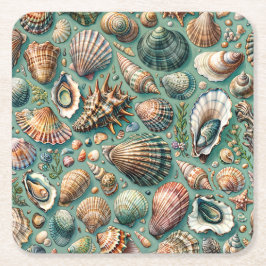 Oyster Clam Scallop Mussel Seashell Underlägg Papper Kvadrat
