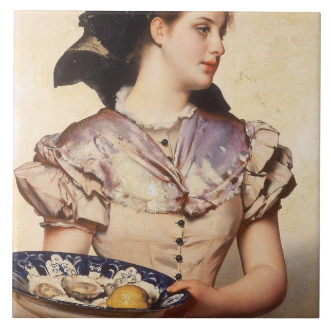Oyster Girl (av Karl Gussow) Kakelplatta (Framsidan)