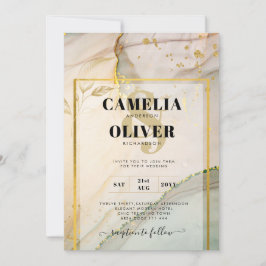 Oyster Pearl BRÖLLOP Alcohol Bläck Abstrakt Guld Inbjudningar