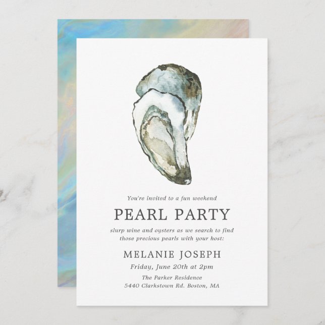Oyster Pearl Party | Opal stil Inbjudningar (Fram/baksida)