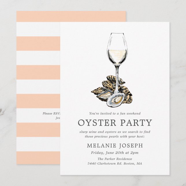 Oyster Pearl Party | Persikostrimmor Inbjudningar (Fram/baksida)