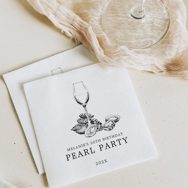 Oyster Pearl Party | Svartvit Pappersservett (Skapare uppladdad)