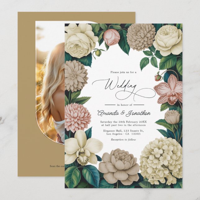 Oyster Pearl, Soft Taupe & Champagne Blush Wedding Inbjudningar (Fram/baksida)