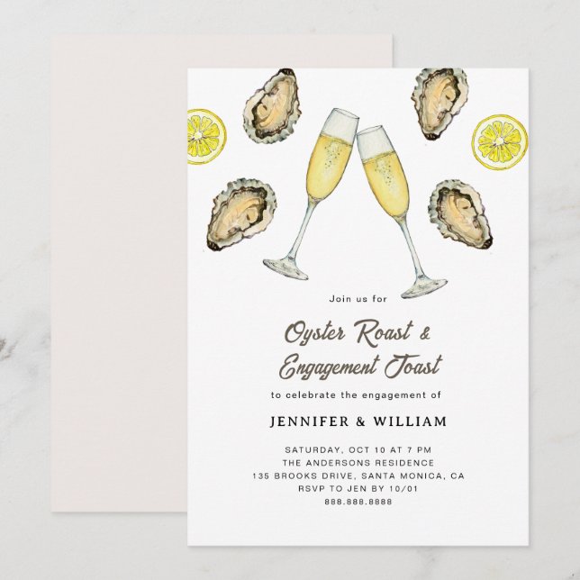 Oyster Roast Champagne Förlovning  Inbjudningar (Fram/baksida)
