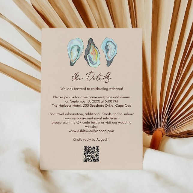 Oyster Roast Coastal Seaside Watercolor Wedding  Tilläggskort (Skapare uppladdad)