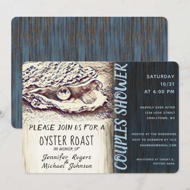 Oyster Roast Par Shower Inbjudningar (Fram/baksida)