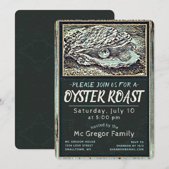 Oyster Roast Tan och Blå För Allt Inbjudningar (Fram/baksida)