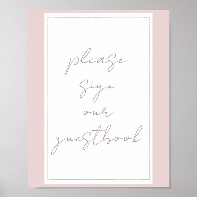 Oyster Rosa & Guld Modern Bröllop Gästbokskort Poster (Framsidan)