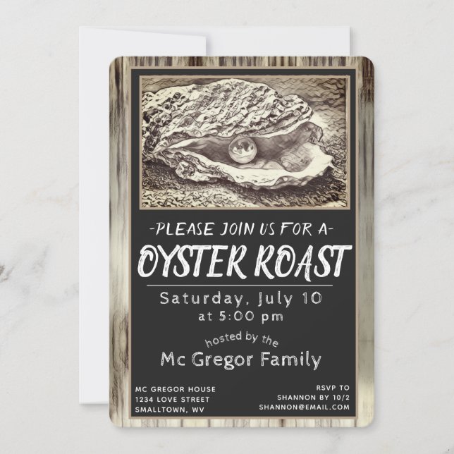 Oyster Stek Svart och Vitt Allt-i-ett Inbjudningar (Framsida)