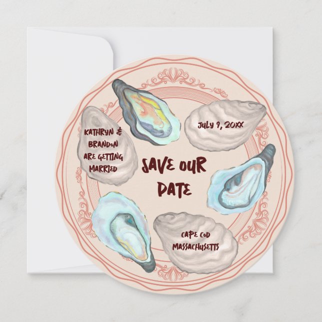 Oyster Stuvning Tallrik Bröllop Spara Datum Inbjudningar (Framsida)