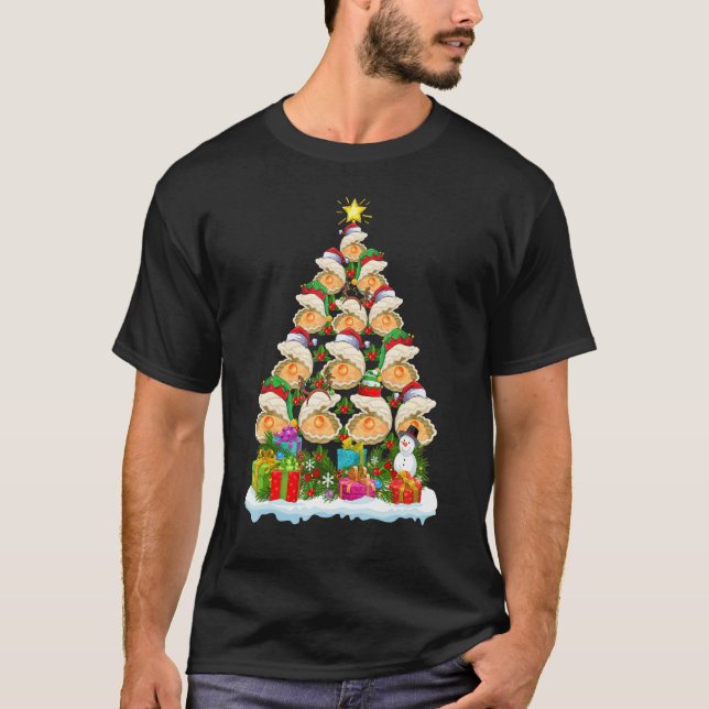 Oyster   Xmas Holiday   Oyster Christmas Tree T Shirt (Framsida)
