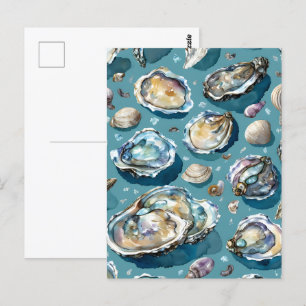 Oysters Clams Seashells Mönster Vykort