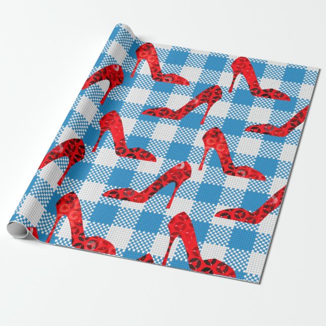oz blue gingham ruby tofflor presentpapper (Utrullad)