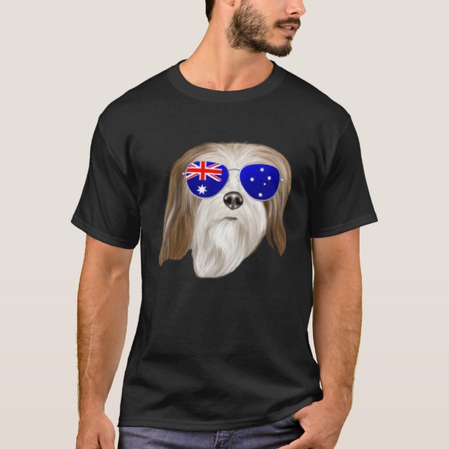 OZ Flag Lhasa Apsos Dog Australia Pocket T Shirt (Framsida)