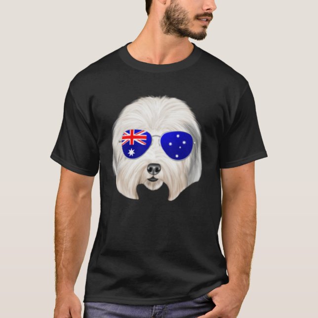 OZ Flag Old English Sheepdog Dog Australia Pocket T Shirt (Framsida)