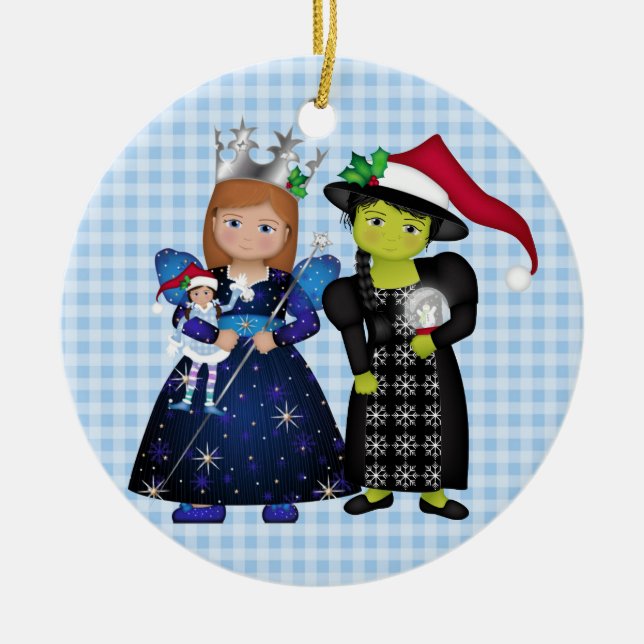 Oz-some God jul Glinda och Wicked Witch 2 Julgransprydnad Keramik (Framsidan)
