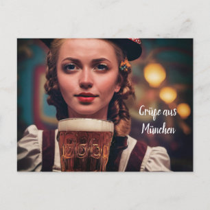 O'Zapft is! Kvinna i Dirndl med öl. München Wiesn Vykort