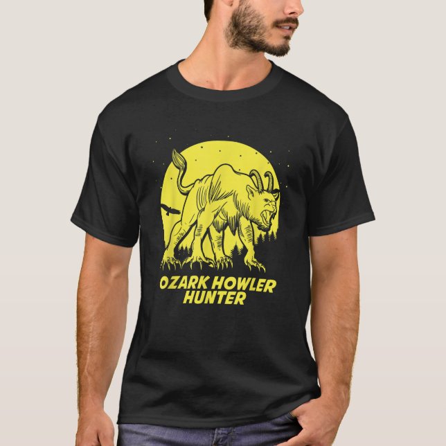Ozark Howler Gömmer Seek Hunter Champion Cryptid T Shirt (Framsida)
