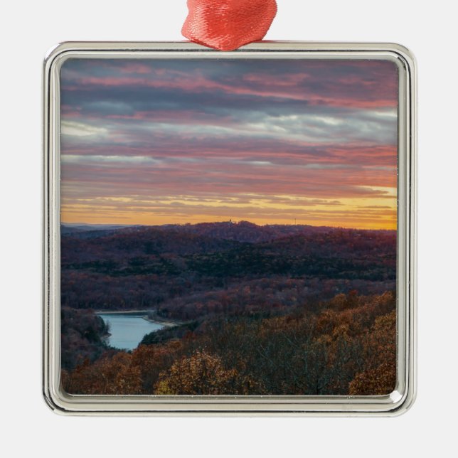 Ozark Mountas Autumn Sunset Julgransprydnad Metall (Framsidan)