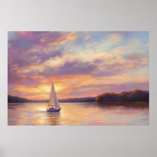 Ozarks sjö Solnedgång Segelbåt Akvarell Poster
