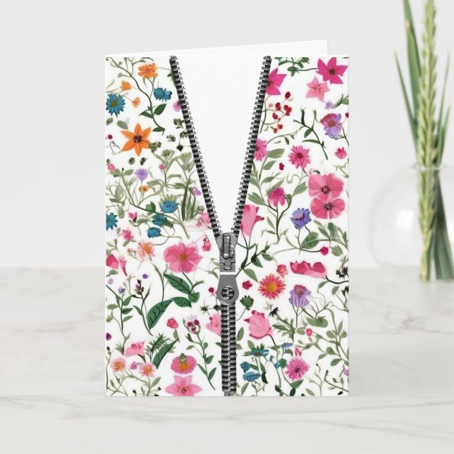 Ozippad Zipper på Wildblomma Mönster Kort (Framsida)