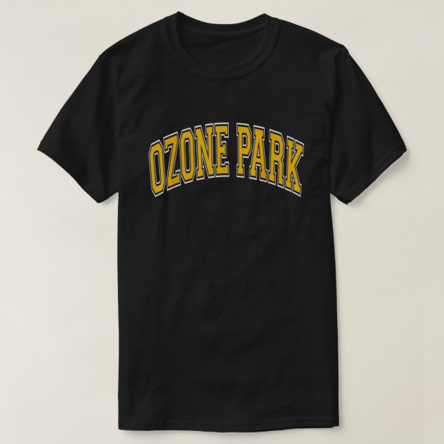 Ozone Park Ny Queens Varsity Stil Amber Text  T Shirt (Design framsida)