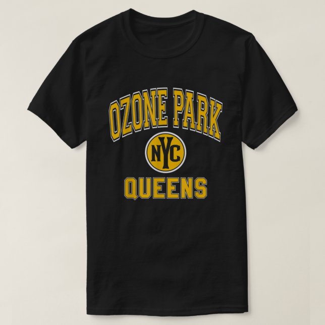 Ozone Park Queens Nyc Varsity Stil Amber Skriv ut  T Shirt (Design framsida)