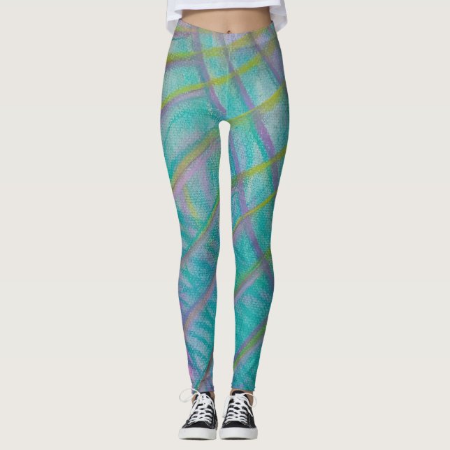 P34 Unik Färgrik Abstrakt Konst Leggings (Framsida)