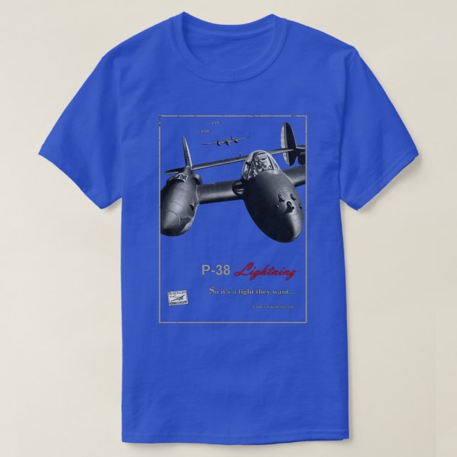 P38 Blixt WW2 American Fighter T Shirt (Design framsida)