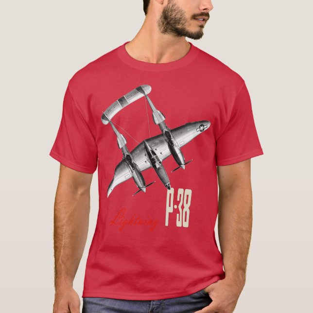 P38 Lightning WW2 stridsflygplan flygplan T Shirt (Framsida)