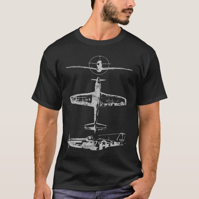P51 Mustang American WW2 War Plane T Shirt (Framsida)