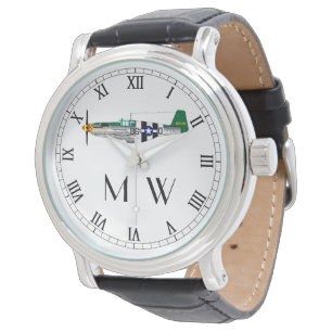 P51 Mustang Monogrammed klassisk flygplan Armbandsur