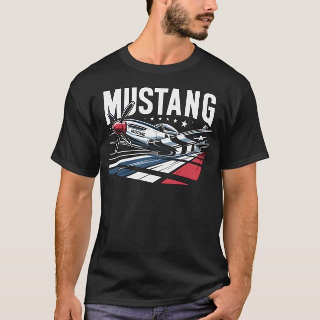 P51 Mustang - Red, White & Blue T Shirt (Framsida)
