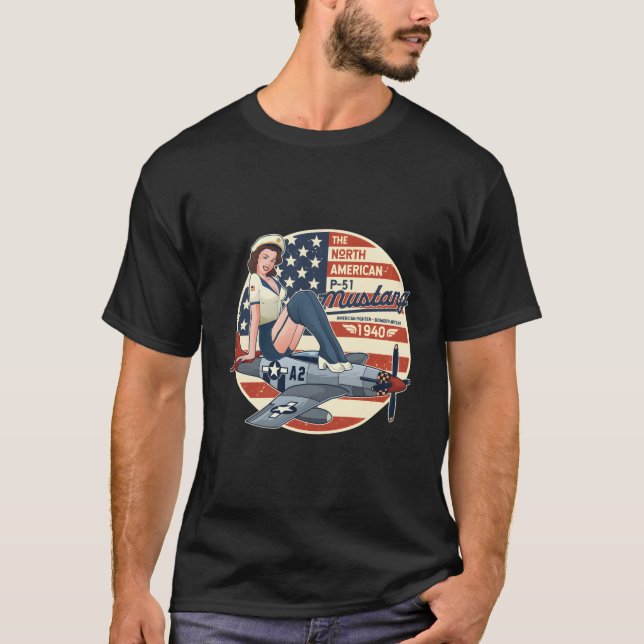 P51 Mustang T Shirt Airplane Shirts För manar Wwii (Framsida)