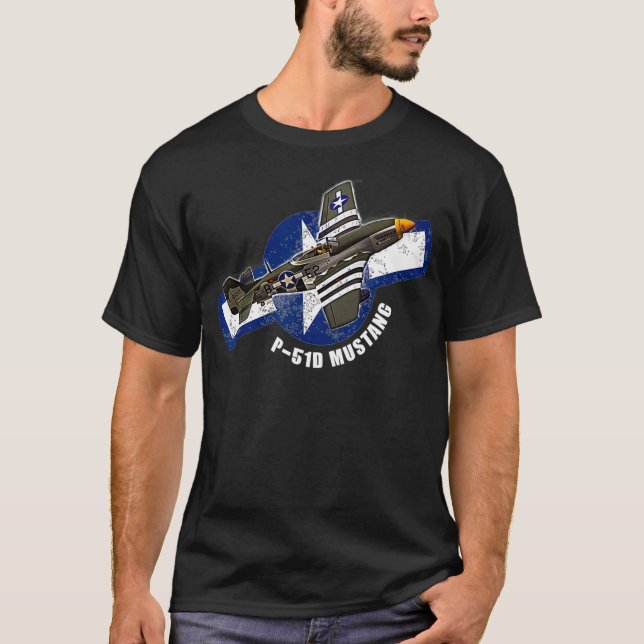 P51 Mustang WW2 Warplane Flygplan Warbird T Shirt (Framsida)
