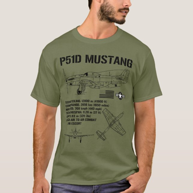 P51 Mustang WWII Fighter Specs Military Flygplan P T Shirt (Framsida)
