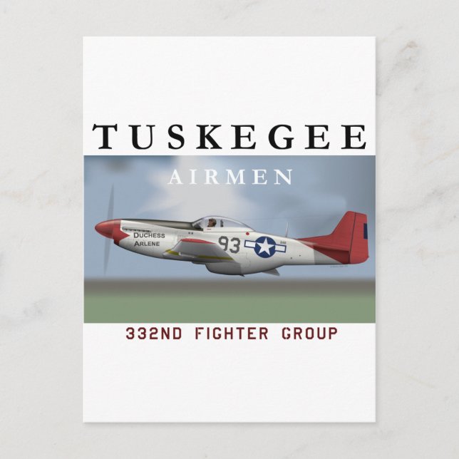 P51D Röda Svan-stridsflygplan som flugits av Tuske Vykort (Framsida)