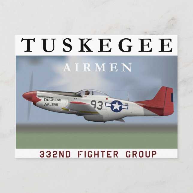 P51D Röda Svan-stridsflygplan som flugits av Tuske Vykort (Framsida)