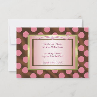 P6 Rosa Brown Silke Polka Dot Save Date Card Spara Datumet