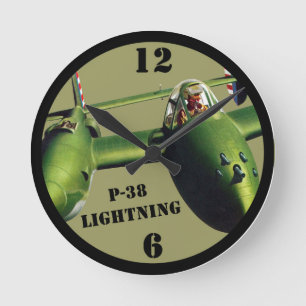 P-38 Blixt i Olive Drab Rund Klocka