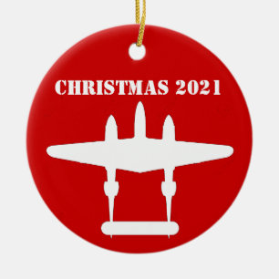 P-38 Blixt jul 202 Red & White Ceramic O Julgransprydnad Keramik