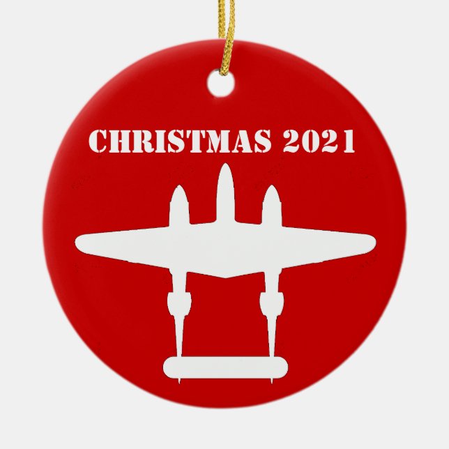 P-38 Blixt jul 202 Red & White Ceramic O Julgransprydnad Keramik (Framsidan)