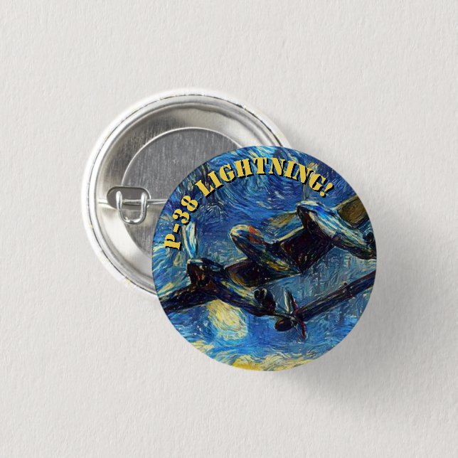P-38 Blixt Starry Night Pin Knapp (Framsida & baksida)