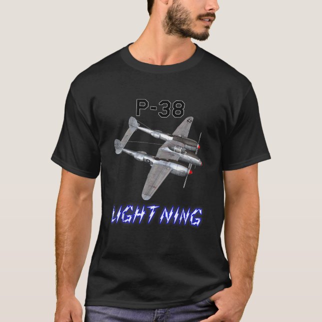 P 38 Blixt USAF Warbird WW2 Flygplan T Shirt (Framsida)