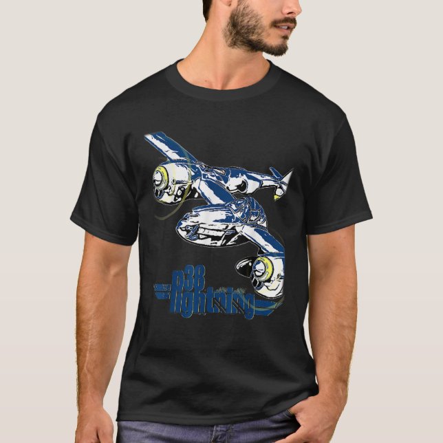P 38 Blixtnedslag WII Fighter Airplan T Shirt (Framsida)