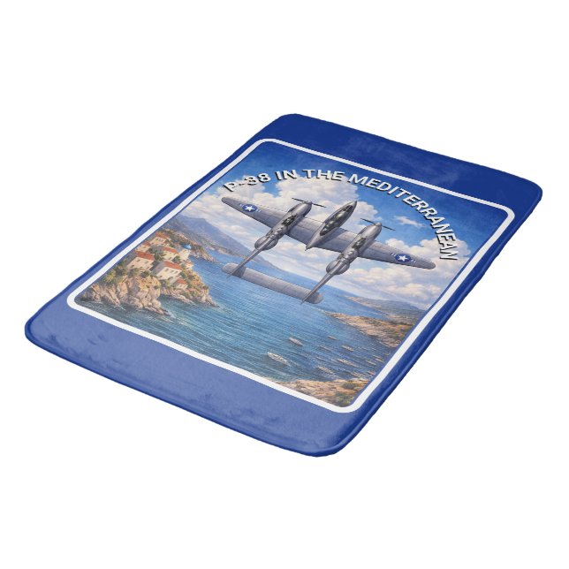 P-38 Lightning över Medelhavet Badrumsmatta (Vinklad)