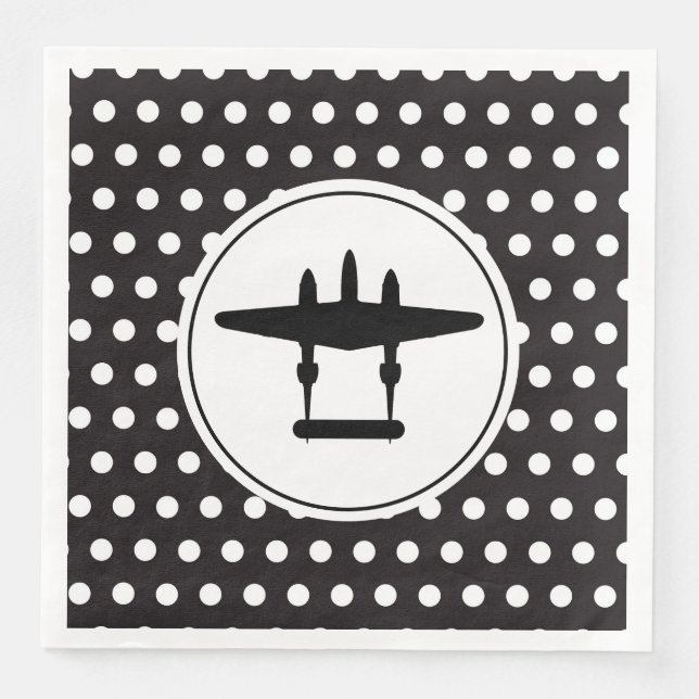 P-38 Silhouette i cirkel på Polka Dot Background Pappersservett (Framsida)